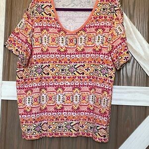 Kim Rogers Multicolor Patterned Short Sleeve Tee 26" p2p